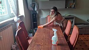 Neighbor Cleans Table, Removes Panties for Masturbation