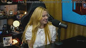 girl shows hairy pussy on podcast table