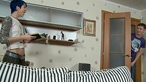 Blue haired girl sucking cock and fuck