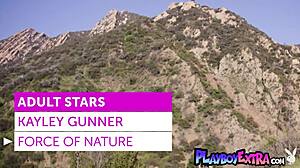 Massive titted blonde Kayley Gunner poses naked outdoor