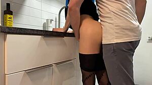 Tiny 18+ Girl With Narrow Ass Moans Loudly In Kitchen