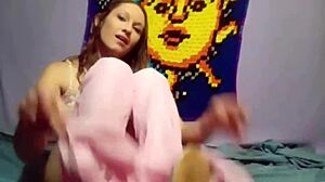 Solo woman masturbates with vibrator on her tight pussy