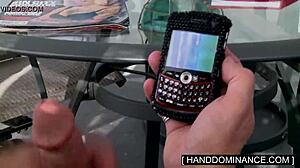 Blondie jerked off her step-dad with big cock