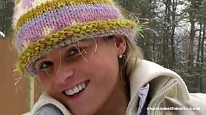 Masturbating Naked in Snow with Tight Pussy Play