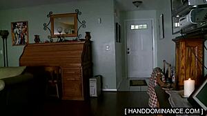 Blondie jerked off her step-dad with big cock