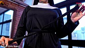 Hot and naughty Brazilian nun in action with big black cock