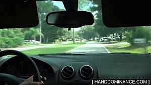 Blondie jerked off her step-dad with big cock