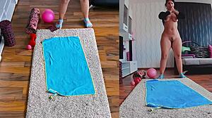 Hot and sweaty naked yoga action with ass worship