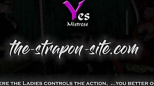 Stretched to the max, this slave endures intense femdom strapon play