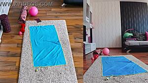 Milf spreads asshole during hot sweaty naked yoga workout.