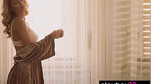 Skinny Blonde Ukrainian Teen Cara Mell Rips Off Lingerie