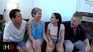 Beautiful brunettes and blondes in hot cowgirl sex scene with anal action