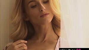 Skinny Blonde Ukrainian Teen Cara Mell Rips Off Lingerie