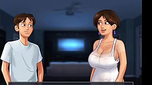 Stepmother and stepsister with big boobs have sex in a porn movie