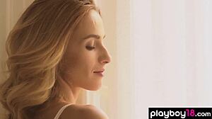 Skinny Blonde Ukrainian Teen Cara Mell Rips Off Lingerie