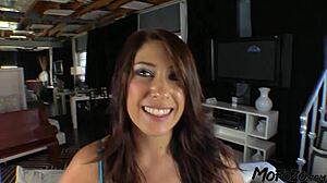 Horny brunette says, 'Give me that big facial, father in law'