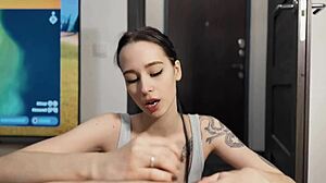 Cute Girlfriend Moans Loudly During Intense Doggystyle Quickie with Deepthroat and Cum