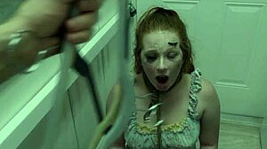 Redhead submissive Siren enthusiastically eats cum from boot in messy domination scene 😈