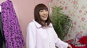 Petite Japanese teen's first vibrator ride in car