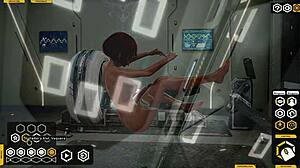 POV brunette babe in orange dress gets worn out