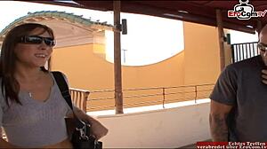 tattooed brunette teen shoots first porn with small tits.