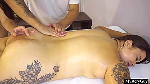 Close up and personal look at the massage scene with big tits Gemma Leone and Linda Clauss