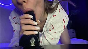 Alternative beauty gets kinky with a dildo and swallows a lot of cum