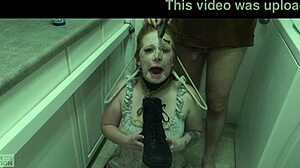 Redhead submissive Siren enthusiastically eats cum from boot in messy domination scene 😈