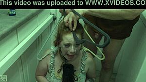 Redhead submissive Siren enthusiastically eats cum from boot in messy domination scene 😈
