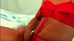 Nikkiladyboys Marita in Red Bikini Wanks to Explosive Cumshot!