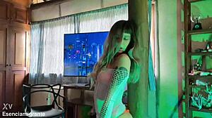 Colombian Latina in lingerie roleplays as whore, getting fucked and tasting cum.