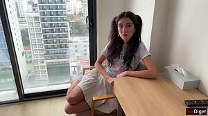 Skinny teen gets rough and messy cum covered POV sex