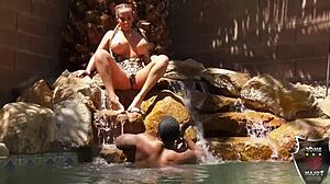 Pig-tailed beauty Richelle Ryan enjoys a ride with Rome Major