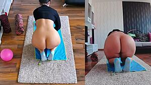 Intense Dual Cam Naked Yoga Session With ASS Worshiping