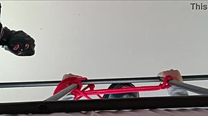 bound and hooded im taking a cock down my throat with moaning and spit