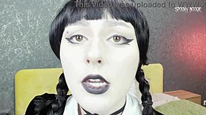 Joi, sexy goth Wednesday Addams gives shoejob and sucks off