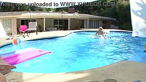 I'm Ally Ann, the sexy blonde cutie, enjoying a huge cock deepthroat blowjob poolside leading to a cum facial