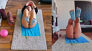 check out this wet naked yoga workout with curvy milf spreading her big ass