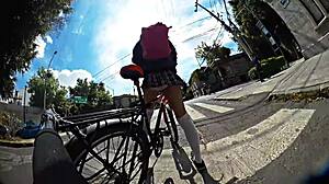 Miniskirt flashing upskirt while strolling through the city