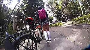 Miniskirt flashing upskirt while strolling through the city