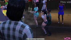 A 3D animated cuckold watches his wife have sex in a night club