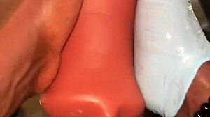 stocking-clad deep throating sextoy like a slave till nasty