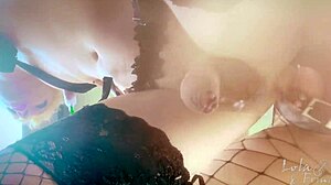 Wet sissy crossdresser flows with steamy action in close detail