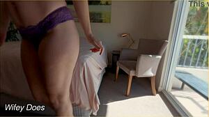 Wifey teases with various panties in homemade voyeur session