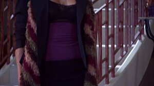 Sarah Blake, in stockings on the bed, gets her asshole fucked and big tits covered in cum