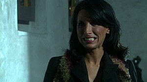 Sarah Blake, in stockings on the bed, gets her asshole fucked and big tits covered in cum