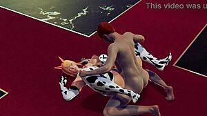 honey select fat futanari in cow costume gets pounded with facial