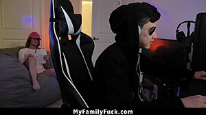 Step Sister Sucks Brother's Cock During Gaming