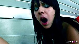 Cute teens gina and blanche have intense lesbian fun with dildos in changing room