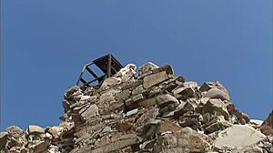 Ana Fey feels the thrill rubbing her pussy over panties outdoors where everyone watches her beautiful natural tits.